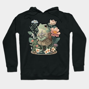 Cute Cottagecore Floral Frog Aesthetic Hoodie